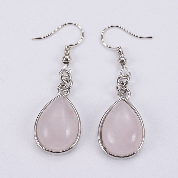 

PandaHall Natural Rose Quartz Dangle Earrings, with Brass Findings, teardrop, 50mm, Pin: 0.7mm Rose Quartz Pink