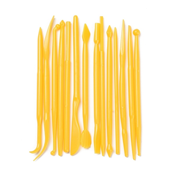 PandaHall 14Pcs Plastic Double Heads Modeling Clay Sculpting Tools Set, for Children DIY Pottery Clay Craft Supplies, Gold, 11~14x0.5~1.1cm...