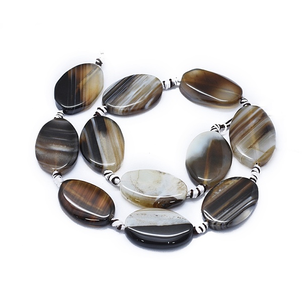

PandaHall Natural Banded Agate/Striped Agate Beads Strands, Dyed & Heated, Oval, Coffee, 28~31x20~21x5~6mm, Hole: 2~2.5mm, about..., Brown