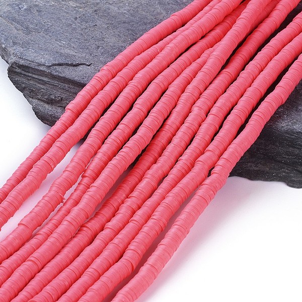 

PandaHall Flat Round Handmade Polymer Clay Beads, Disc Heishi Beads for Hawaiian Earring Bracelet Necklace Jewelry Making, Salmon, 6x1mm..., Red