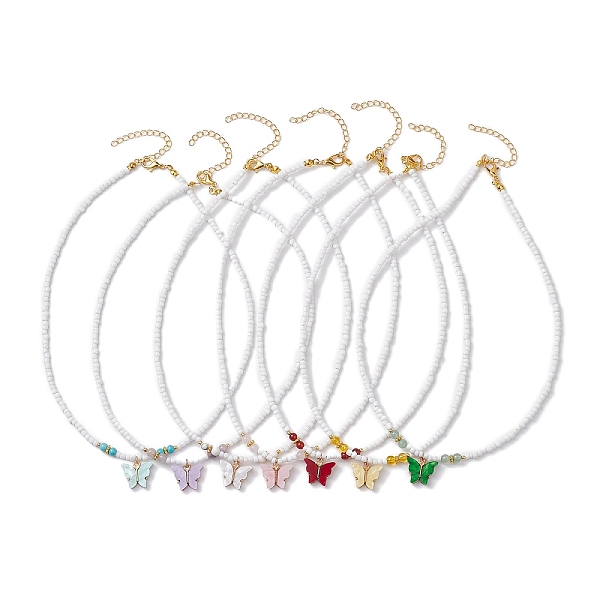 

PandaHall Glass Beads Necklaces, Alloy Acrylic Butterfly Pendant Necklaces, Mixed Color, 15.75 inch(40cm) Glass Butterfly Multicolor