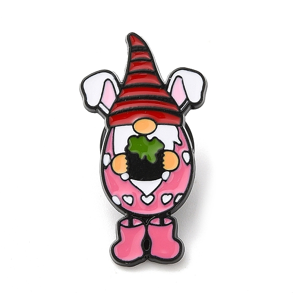 PandaHall Easter Gnome with Rabbit Ear Enamel Pins for Women, Electrophoresis Black Alloy Brooch for Backpack Clothes, Hot Pink, 28x15x1mm...
