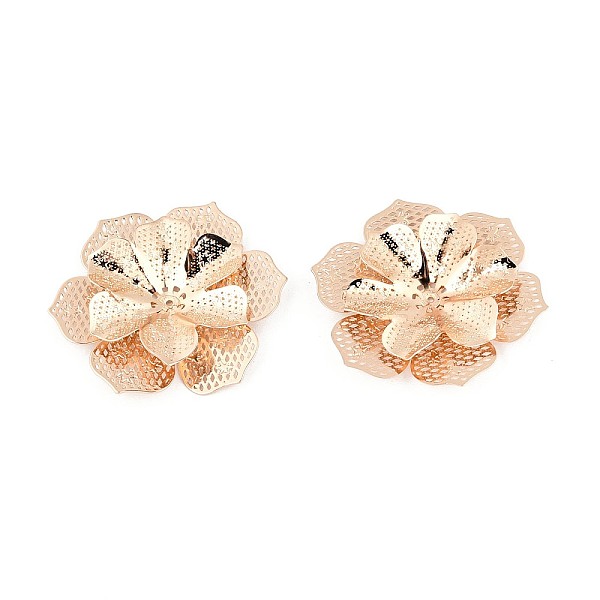 Brass Bead Caps, Flower, Light Gold, 34.5-35x38-39x6-7mm, Hole: 0.9mm