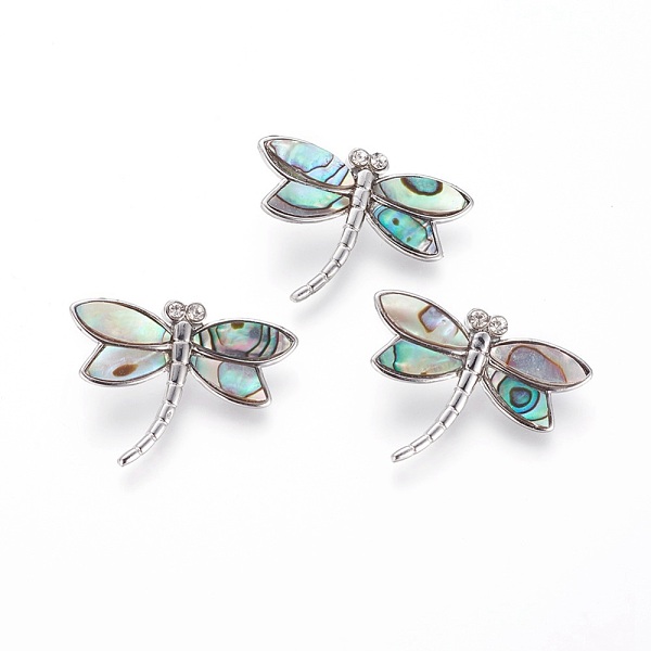 

PandaHall Abalone Shell/Paua Shell Pendants, with Platinum Tone Brass Findings and Rhinestone, Dragonfly, 24.5x31x7.5mm, Hole: 2.5x5.5mm...