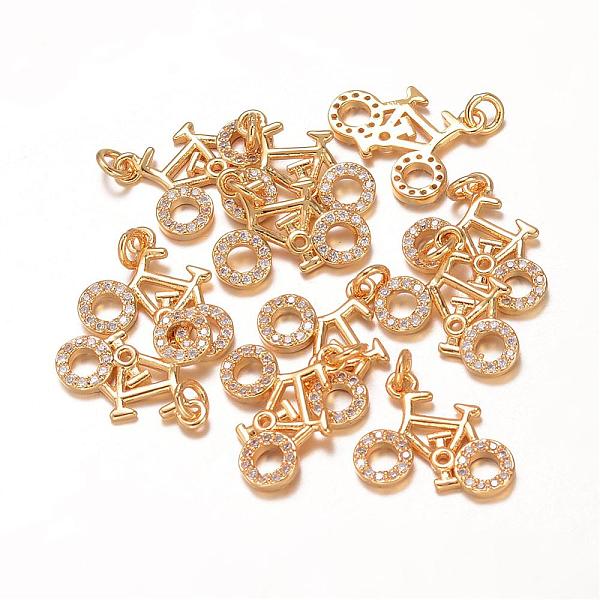 

PandaHall Brass Cubic Zirconia Pendants, Bike, Grade AAA, Cadmium Free & Nickel Free & Lead Free, Real 18K Gold Plated, 12x15x2mm, Hole: 2mm...