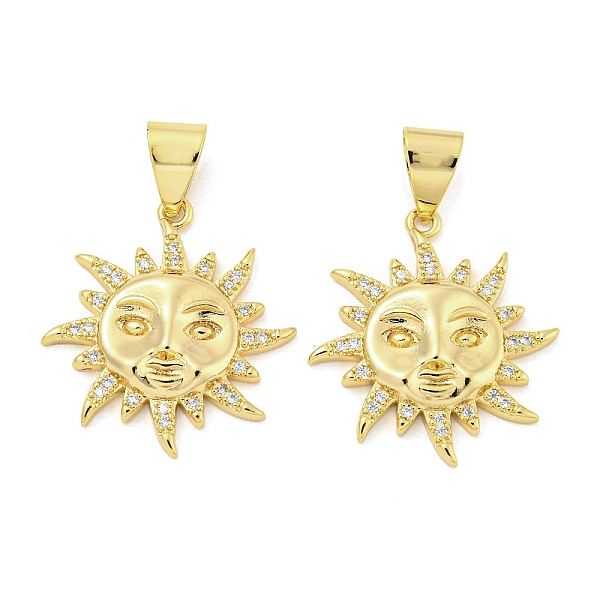 

PandaHall Brass Micro Pave Clear Cubic Zirconia Pendants, Sun, Real 18K Gold Plated, 28x25.5x4mm, Hole: 8x5mm Brass+Cubic Zirconia Sun Clear