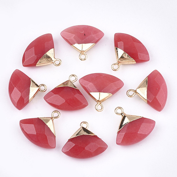 

PandaHall Electroplate Natural White Jade Pendants, with Brass Findings, Faceted, Triangle, Dyed, Golden, Red, 17~18x19~20x6~7mm, Hole...