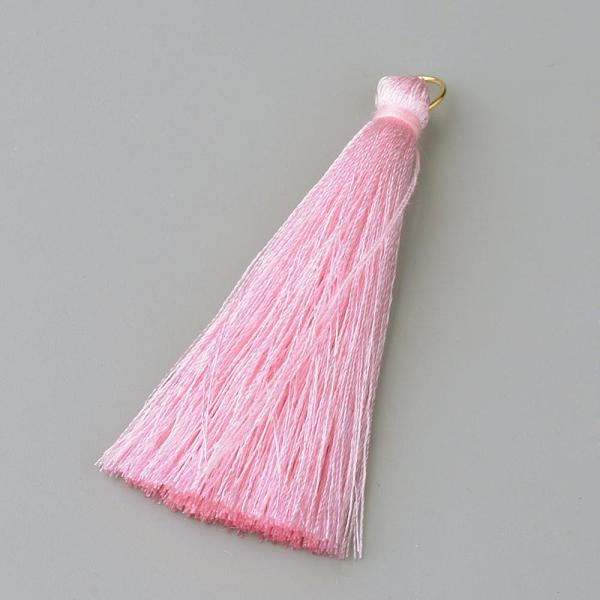 

PandaHall Nylon Thread Tassel Pendants Decoration, with Brass Findings, Golden, Pearl Pink, 35x7mm, Hole: 7mm Nylon Pink