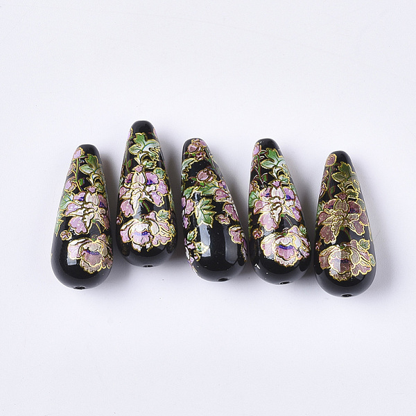 

PandaHall Printed Opaque Resin Beads, teardrop, with Flower Pattern, Black, 32x13mm, Hole: 1.5mm Resin Teardrop Black
