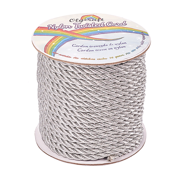 PandaHall Olycraft Nylon Thread, Twisted Cord, Silver, 5mm, about 30yards/roll(27.432m/roll) Nylon Silver