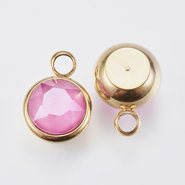 

PandaHall K9 Glass Pendants, with 304 Stainless Steel Findings, Ion Plating (IP), Faceted, Flat Round, Golden, Hot Pink, 13.5x10x6mm, Hole...