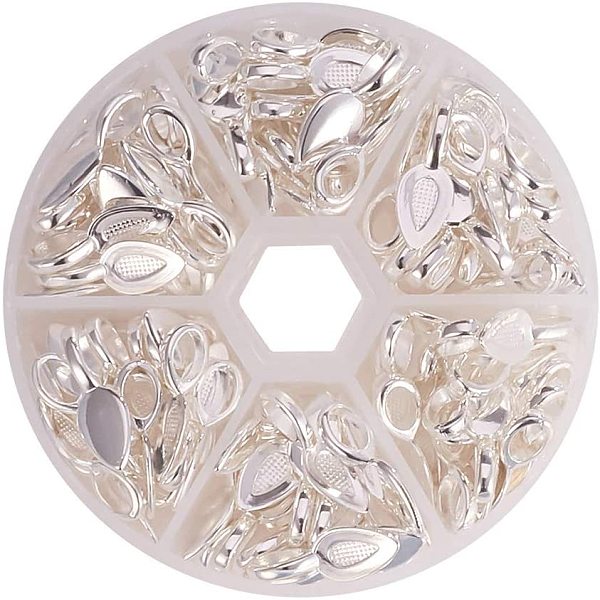 

PandaHall Tibetan Style Glue-on Flat Pad Bails, Leaf Shape, Silver, 21x8x6mm, Hole: 4x6mm, about 18pcs/compartment, 108pcs/box Alloy