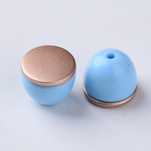 

PandaHall Opaque Acrylic Beads, Two Tone, with Rose Gold Plated Flat Plate, Half Drilled, Half Oval, Light Sky Blue, 16x14mm, Half Hole...