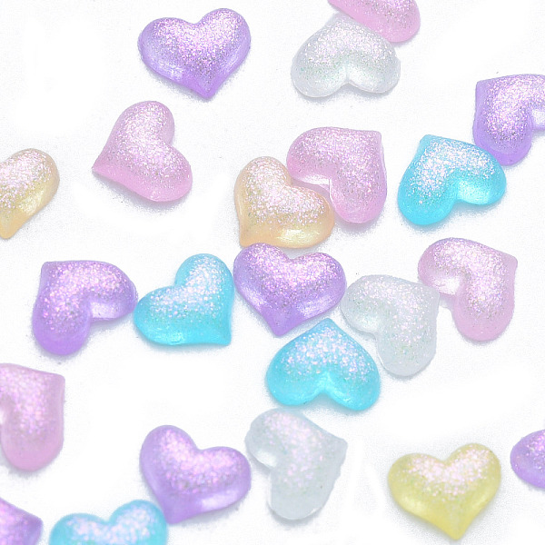 

PandaHall Resin Cabochons, with Glitter Powder, Heart, Mixed Color, 4x5x1.5~2mm Resin Heart Multicolor