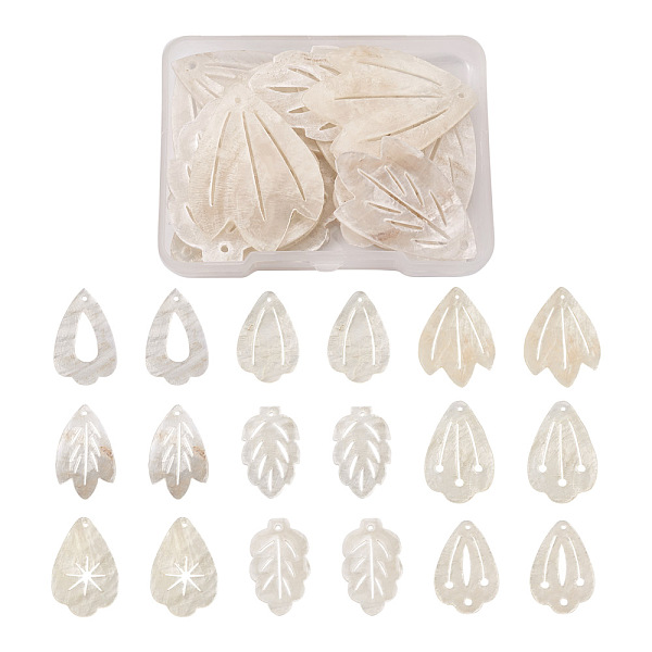 

PandaHall KISSITTY 18Pcs 9 Shapes Natural Capiz Shell Pendants, Mixed Shapes, Seashell Color, 2pcs/shape Capiz Shell Mixed Shapes