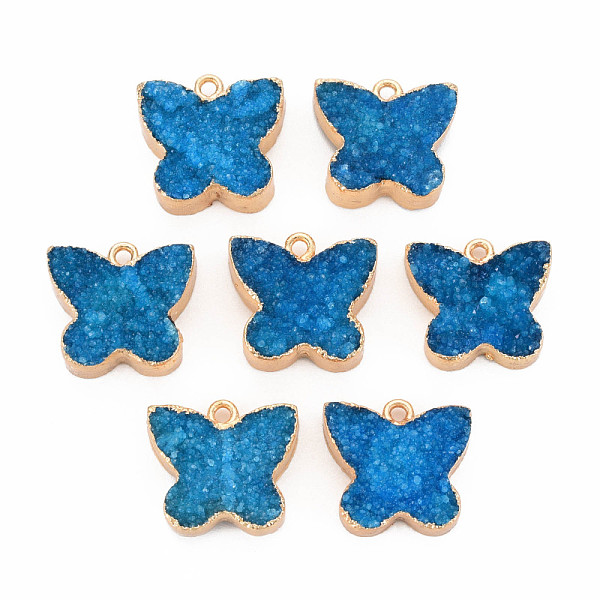 

PandaHall Natural Druzy Agate Pendants, with Light Gold Plated Iron Findings, Butterfly, Dodger Blue, 17~18x18~19x5~6.5mm, Hole: 1.6mm Druzy...