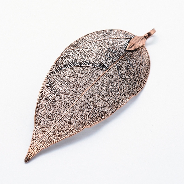 

PandaHall Brass Plated Natural Leaf Big Pendants, Long-Lasting Plated, Leaf, Red Copper, 52~86x23~46x0.5~3mm, Hole: 3x5.5mm Brass Leaf