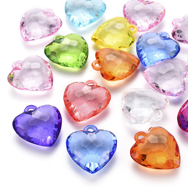 

PandaHall Transparent Acrylic Pendants, Faceted, Heart, Mixed Color, 31.5x29x12.5mm, Hole: 4mm Acrylic Heart Multicolor