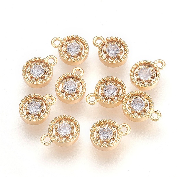 

PandaHall Brass Cubic Zirconia Charms, Nickel Free, Real 18K Gold Plated, Flat Round, 7x5x2mm, Hole: 1mm Brass+Cubic Zirconia Flat Round..., Clear