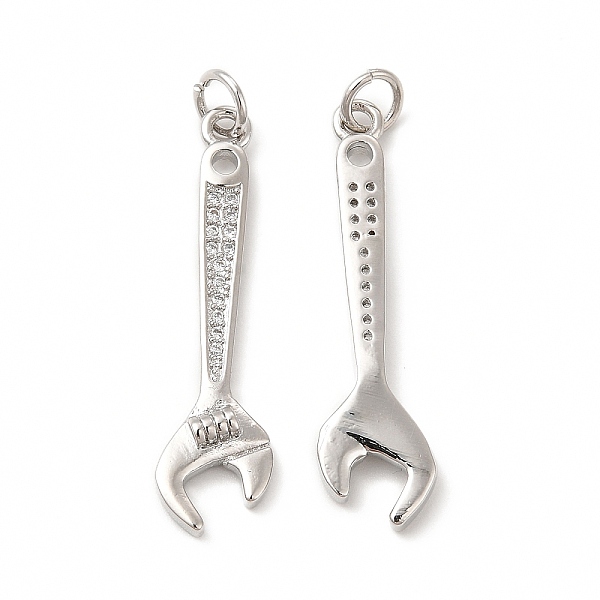 

PandaHall Rack Plating Brass Micro Pave Cubic Zirconia Tool Pendants, Cadmium Free & Lead Free, Wrench Charm, with Jump Ring, Real Platinum..., Clear