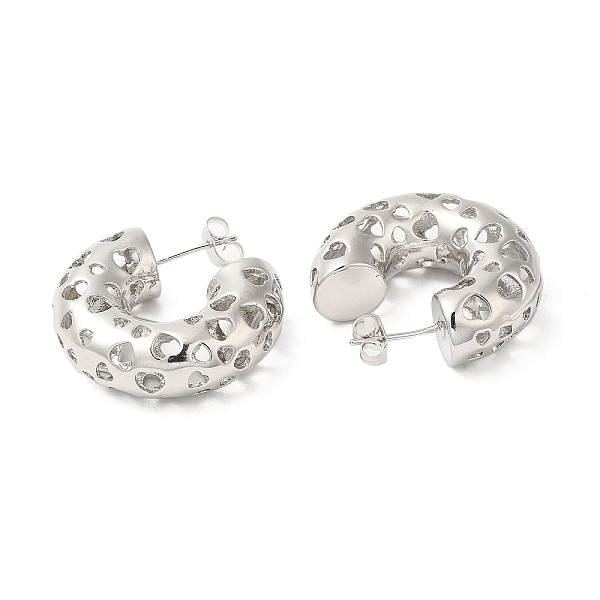 

PandaHall Brass Grooved Round Stud Earrings, Half Hoop Earrings for Women, Platinum, 30x30~30.5mm Brass Round