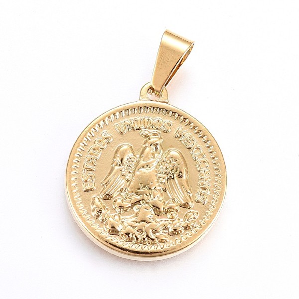

PandaHall 304 Stainless Steel Pendants, Coin, Golden, 29x25.5x3.5mm, Hole: 10x5mm 304 Stainless Steel Flat Round