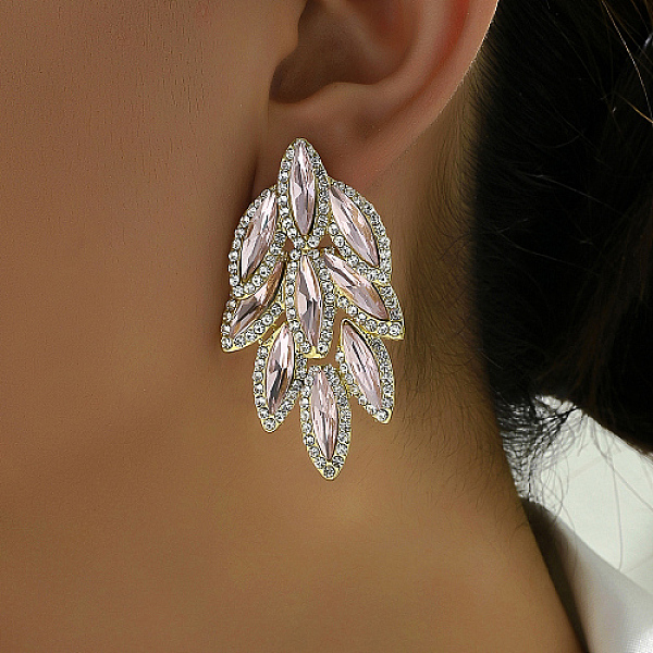 

PandaHall Real 18K Gold Plated Stainless Steel Stud Earrings, Glass Rhinestone Leaf Earrings for Women, Pink, 55x30mm Stainless Steel Leaf...