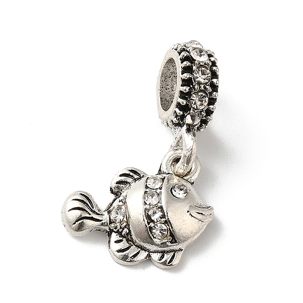 

PandaHall Alloy Clear Rhinestone European Dangle Charms, Large Hole Animal Pendants, Antique Silver, Fish, 22mm, Pendant: 12x14x4mm, Hole...