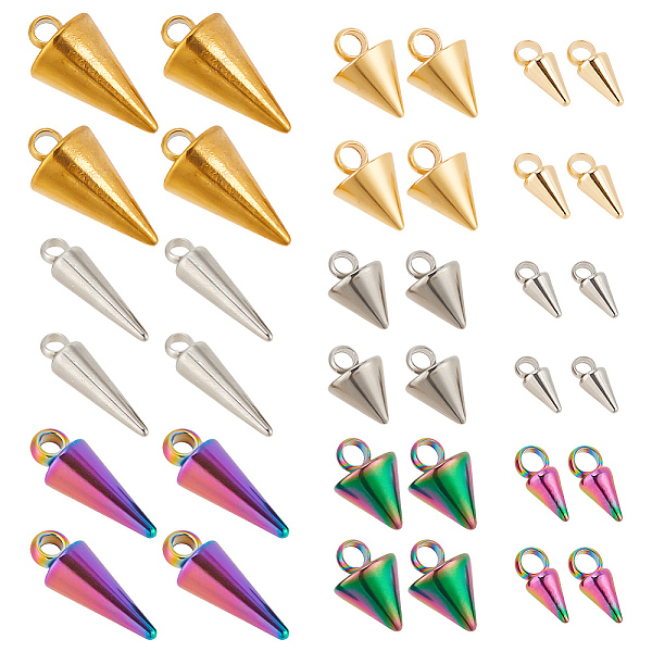 

PandaHall ARRICRAFT 54Pcs 9 Style 304 & 201 Stainless Steel Charms, Spike/Cone Charm, Mixed Color, 6.6~13.5x2.8~7mm, Hole: 1.4~2mm...