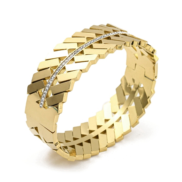 

PandaHall 304 Stainless Steel Pave Crystal Rhinestone Hollow Out Hinged Bangles for Women, Golden, 3/4 inch(2cm), Inner Diameter..., Clear