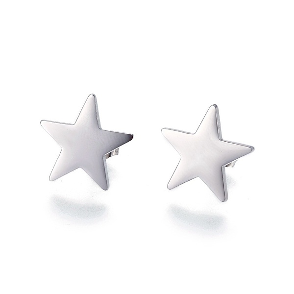

PandaHall 304 Stainless Steel Stud Earrings, Hypoallergenic Earrings, with Ear Nuts/Earring Back, Star, Stainless Steel Color, 15x16x1.5mm...