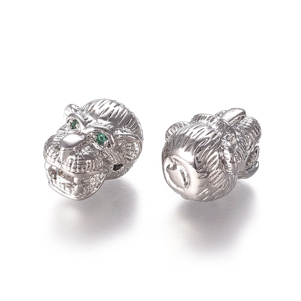 

PandaHall Brass Micro Pave Cubic Zirconia Beads, Ape, Green, Platinum, 10x13x14.5mm, Hole: 1.4mm Brass+Cubic Zirconia Monkey Green