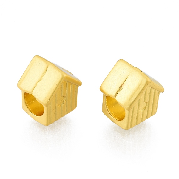PandaHall Alloy European Beads, Large Hole Beads, Matte Style, House, Matte Gold Color, 10x9x7.5mm, Hole: 5mm Alloy Building