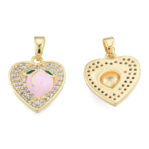 

PandaHall Brass Micro Pave Clear Cubic Zirconia Pendants, with Enamel, Real 18K Gold Plated, Nickel Free, Heart with Peach, Pearl Pink...