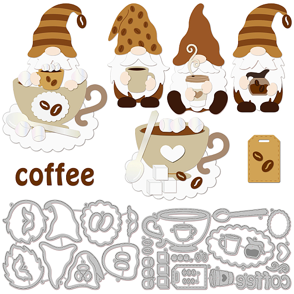 PandaHall GLOBLELAND 2Set 32Pcs Gnome Cutting Dies for DIY Scrapbooking Metal Coffee Cup Die Cuts Embossing Stencils Template for Paper Card...