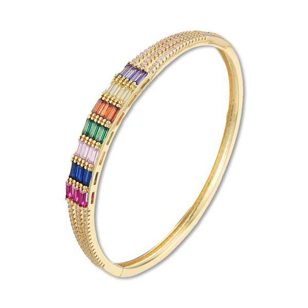 

PandaHall Colorful Cubic Zirconia Rectangle Hinged Bangle, Brass Jewelry for Women, Nickel Free, Golden, Inner Diameter: 2-1/4 inch(5.8cm)...