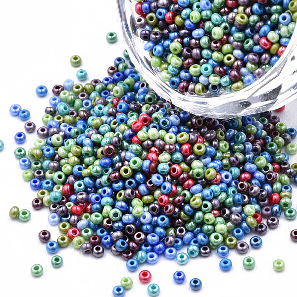 

PandaHall 11/0 Czech Opaque Glass Seed Beads, Lustered, Round, Colorful, 2.2x1.5mm, Hole: 0.7mm, about 500g/bag Glass