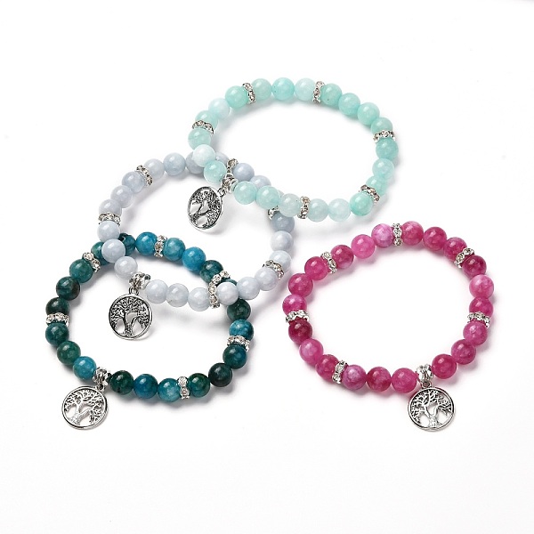 

PandaHall Natural & Synthetic Mixed Gemstone Bracelet for Girl Women, Stretch Bracelets with Tree of Life Tibetan Style Alloy Charm, Inner...