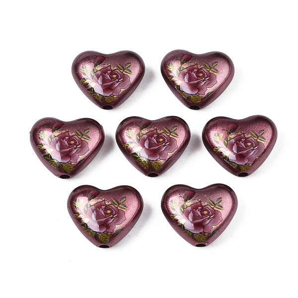 

PandaHall Spray Painted Opaque Acrylic Beads, Heart with Flower, Coconut Brown, 16x19x8mm, Hole: 2mm Acrylic Heart