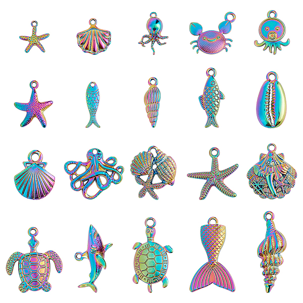

PandaHall HOBBIESAY Marine Organism Theme Alloy Pendant Sets, Mixed Shapes, Rainbow Color, 15~37x8~29x2.5~5mm, 20pcs/box Alloy Mixed Shapes