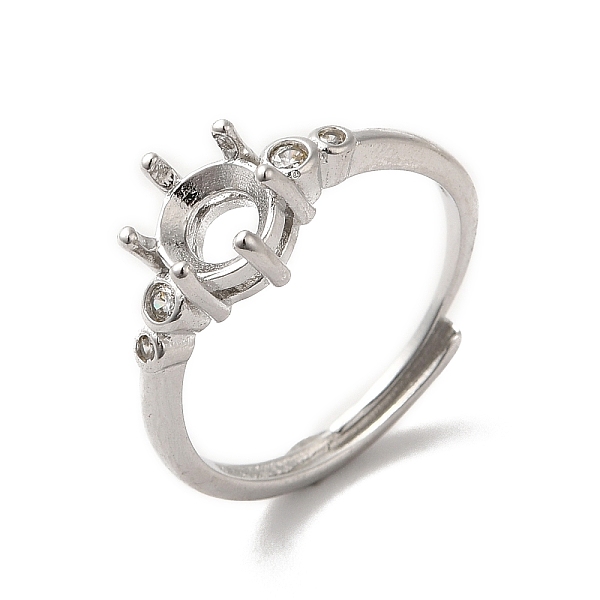

PandaHall Adjustable Alloy Pad Ring Settings, with Clear Cubic Zirconia, Prong Ring Settings, 925 Sterling Silver Plated, Round: US Size 7...