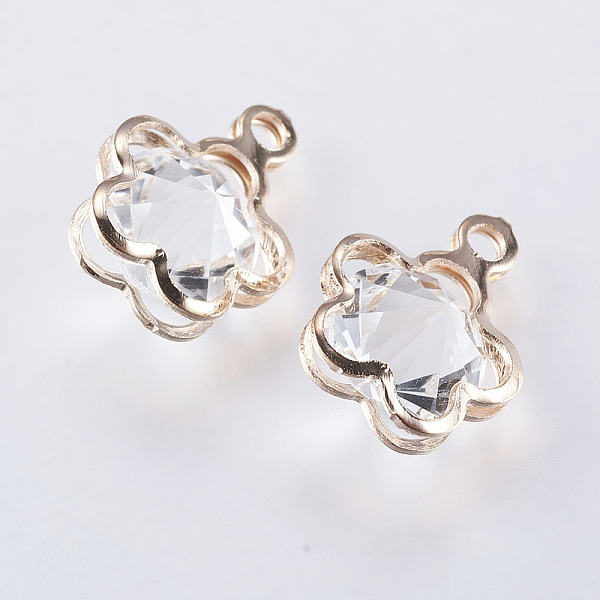 

PandaHall Iron Glass Charms, Flower, Light Gold, 15x11.5x8mm, Hole: 1.8mm Iron+Glass Flower