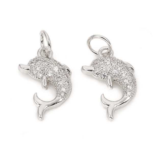 

PandaHall Brass Micro Pave Cubic Zirconia Charms, with Jump Rings, Dolphin, Clear, Platinum, 14x9x2.5mm, Jump Rings: 4.8x0.8mm, 3.2mm Inner...