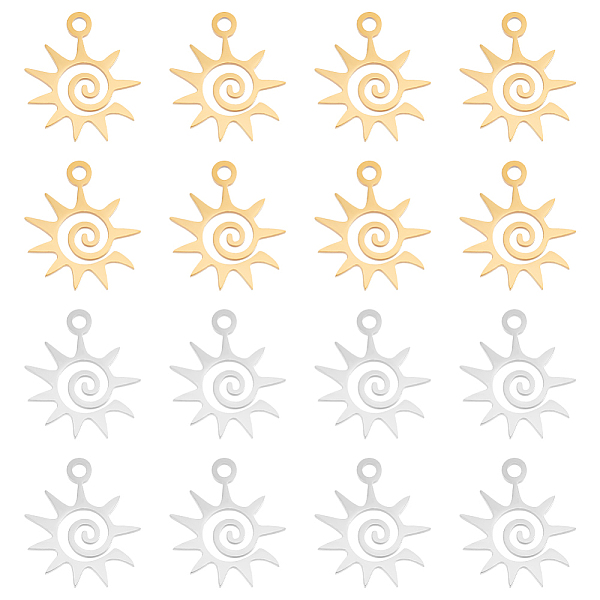 

PandaHall Unicraftale 20Pcs 2 Colors 201 Stainless Steel Pendants, Laser Cut Pendants, Sun, Golden & Stainless Steel Color, 15x13x1mm, Hole...