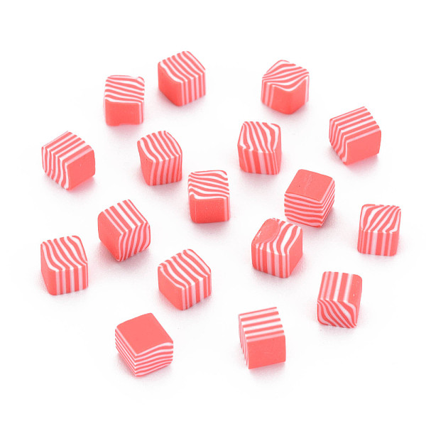 

PandaHall Handmade Polymer Clay Beads, No Hole, Cube, Salmon, 5~5.5x5~5.5x4~5mm, about 5500pcs/1000g Polymer Clay Cube Red