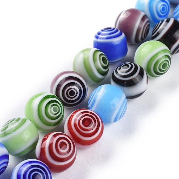 

PandaHall Handmade Lampwork Beads Strands, Round with Swirl, Colorful, 12mm, Hole: 1.2mm, about 38pcs/Strand, 15.16''(38.5cm) Lampwork Round