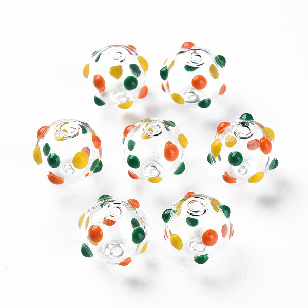 

PandaHall Transparent Glass Enamel Beads, Round with Dot, Yellow, 14x13mm, Hole: 2mm Glass Round Yellow