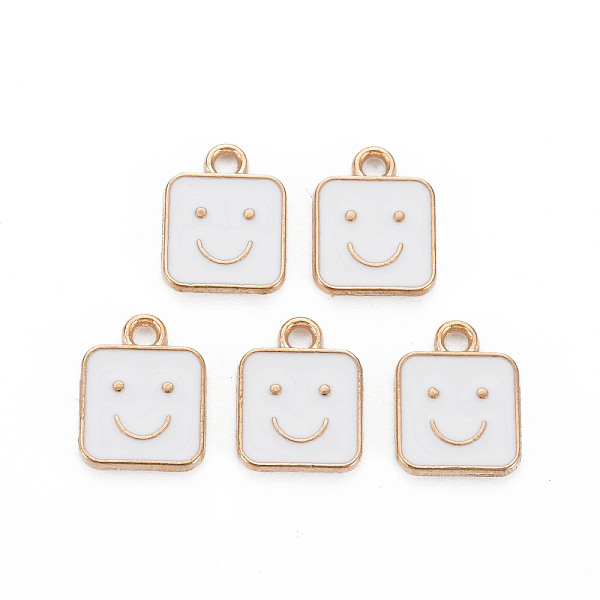 

PandaHall Alloy Enamel Charms, Cadmium Free & Lead Free, Light Gold, Square with Smile, White, 13x10x1.5mm, Hole: 1.6mm Alloy+Enamel Square...