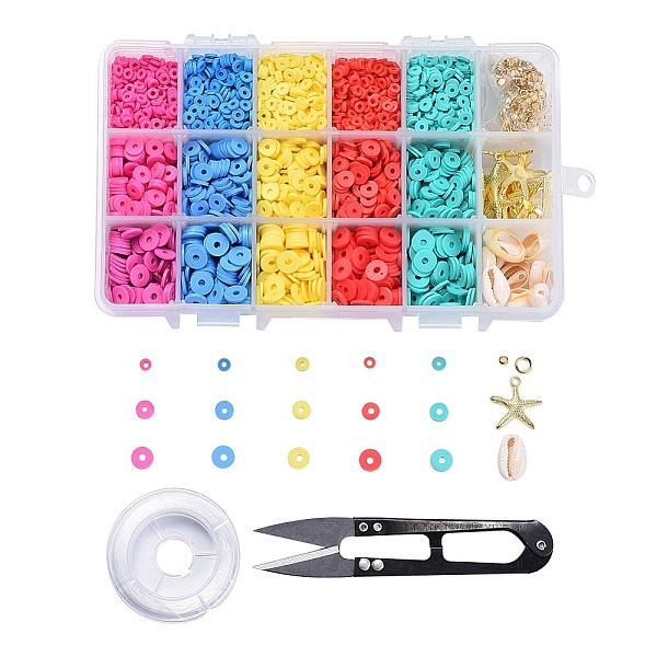 

PandaHall DIY Jewelry Making Kit, with Polymer Clay Beads, Mixed Cowrie Shell Beads, Brass Bead Spacers, Tibetan Style Pendants, Scissors..., Multicolor