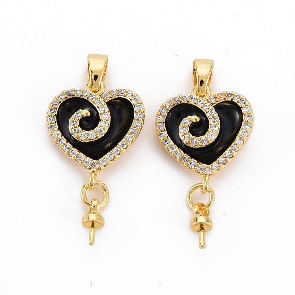 

PandaHall Brass Micro Pave Clear Cubic Zirconia Peg Bails Pendants, for Half Drilled Bead, Nickel Free, with Enamel and Brass Snap on Bails..., Black